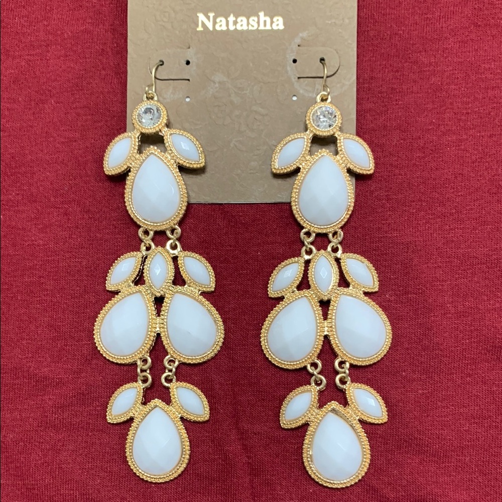 Natasha Couture Gold and White Teardrop Earrings